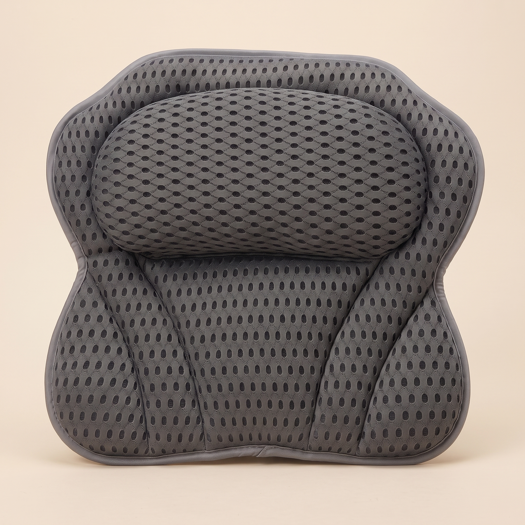 Bath Pillow with Suction Cups in Dark Gray – front view laid flat against a plain beige background
