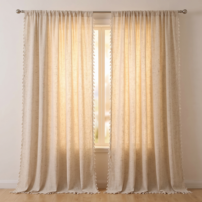 Boho Curtain Panel – Linen Look, Rod Pocket