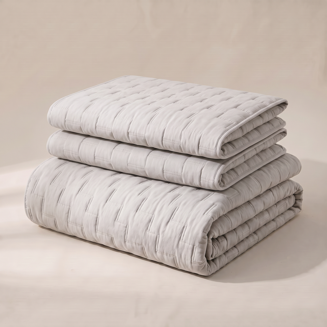 Channel Quilted Bedspread Set in Light Gray