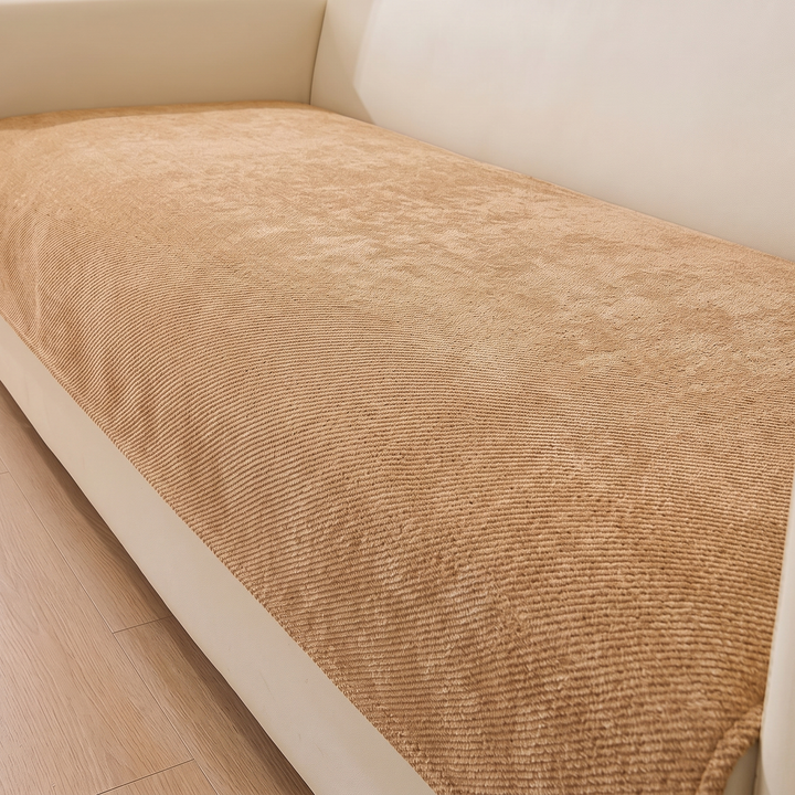 Chenille Couch Cover – Non-Slip in Camel