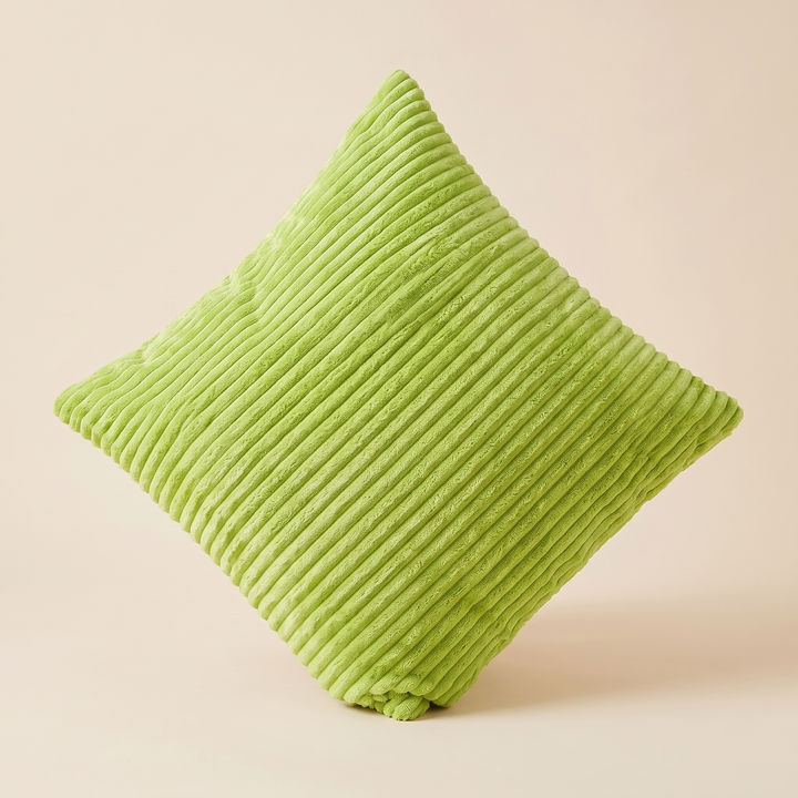 Corduroy Pillow Cover in Lime Green – balanced on a single corner in a diamond shape