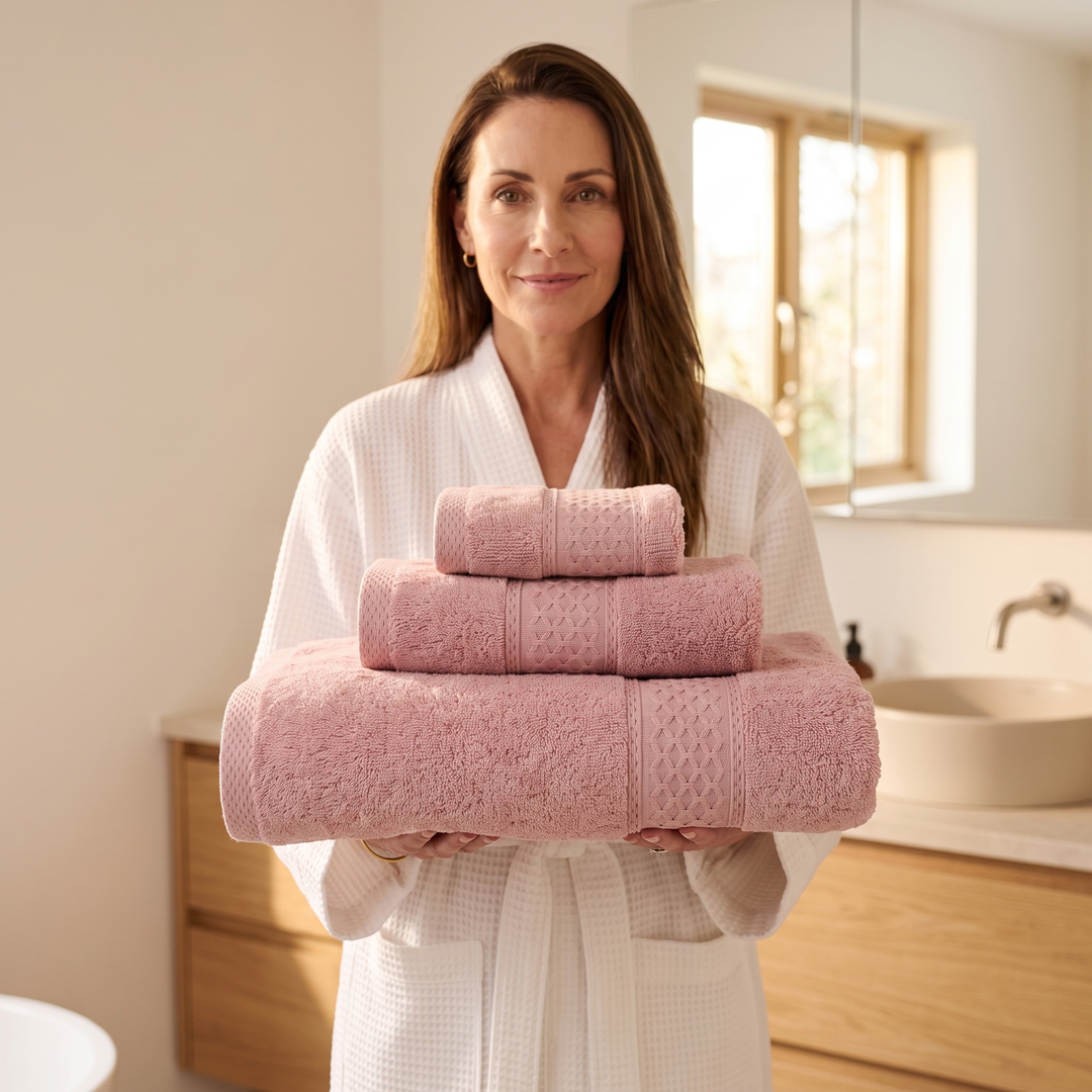 Cotton Bath Towel Set – 3 Piece in Pink