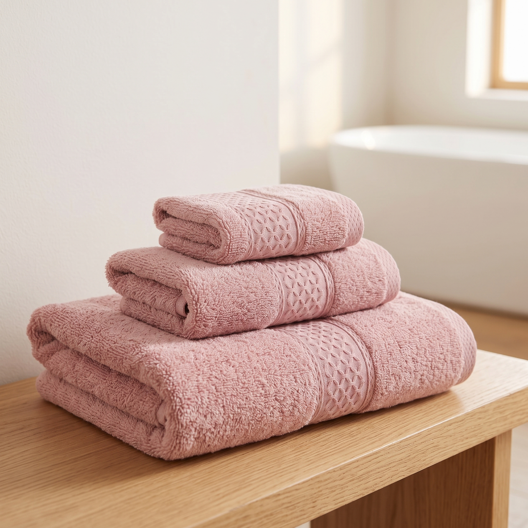 Cotton Bath Towel Set – 3 Piece in Pink