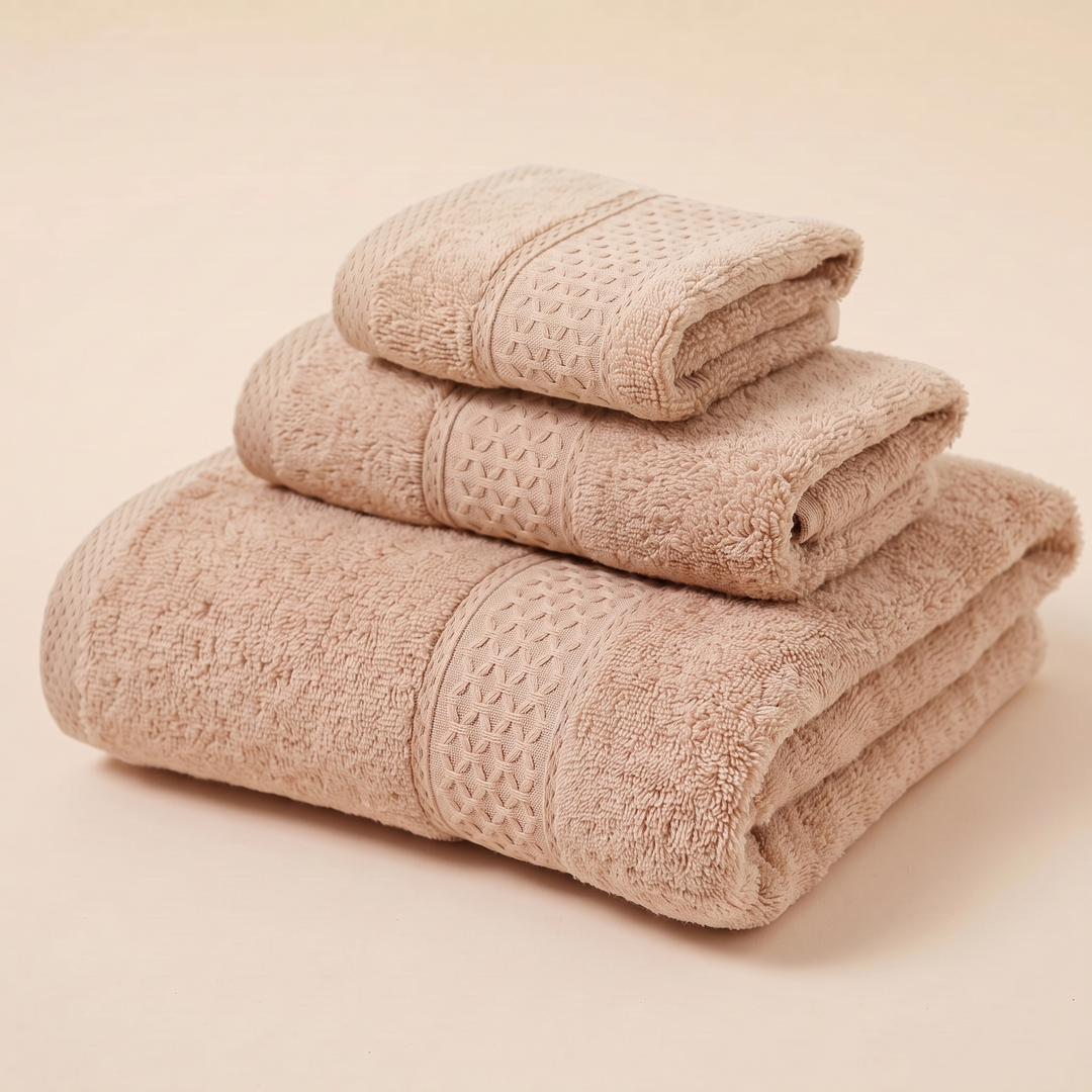 Cotton Bath Towel Set – 3 Piece in Beige