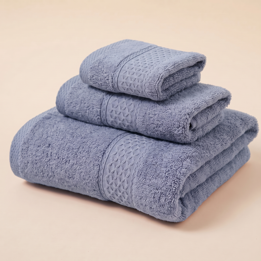 Cotton Bath Towel Set – 3 Piece in Dusty Blue