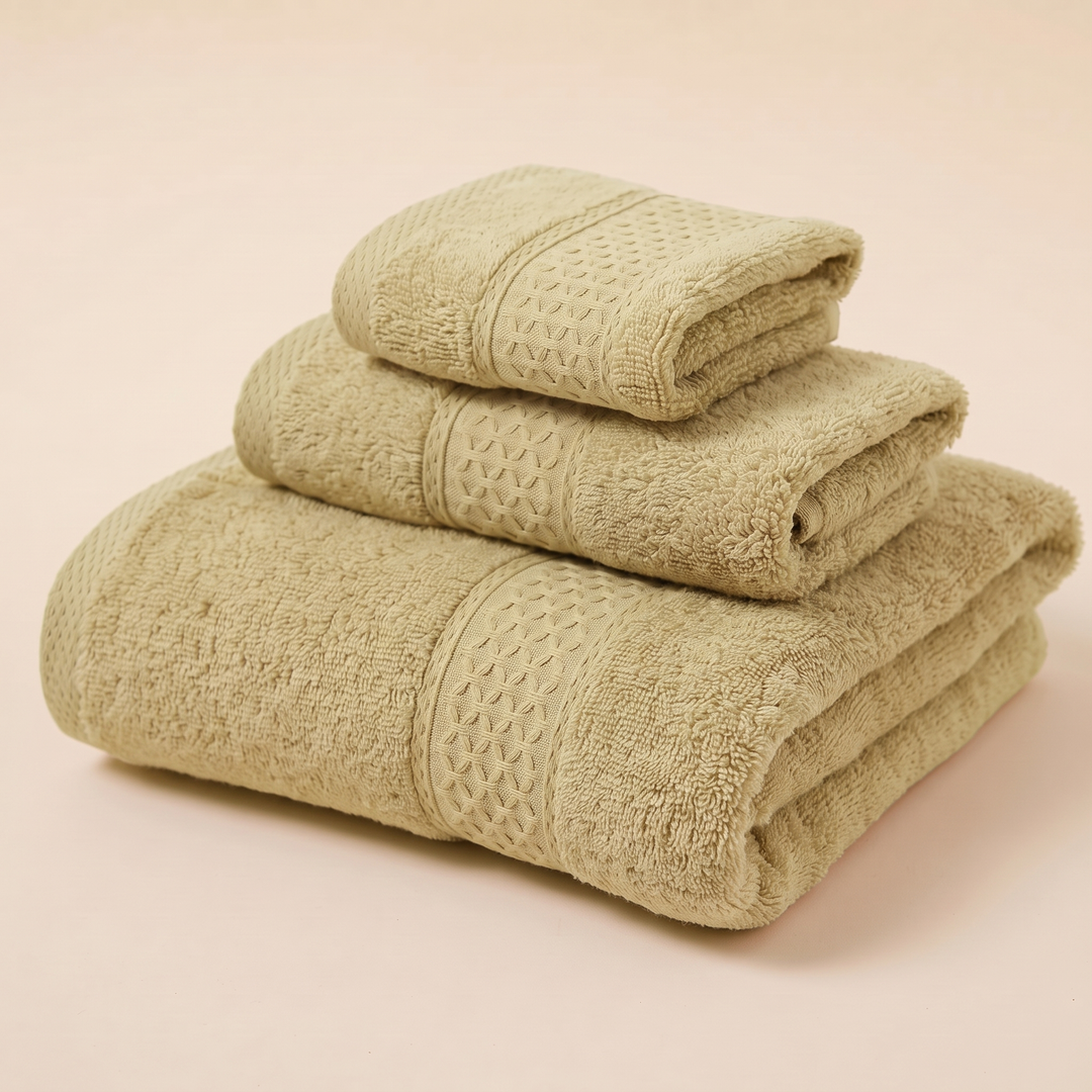 Cotton Bath Towel Set – 3 Piece in Olive Green