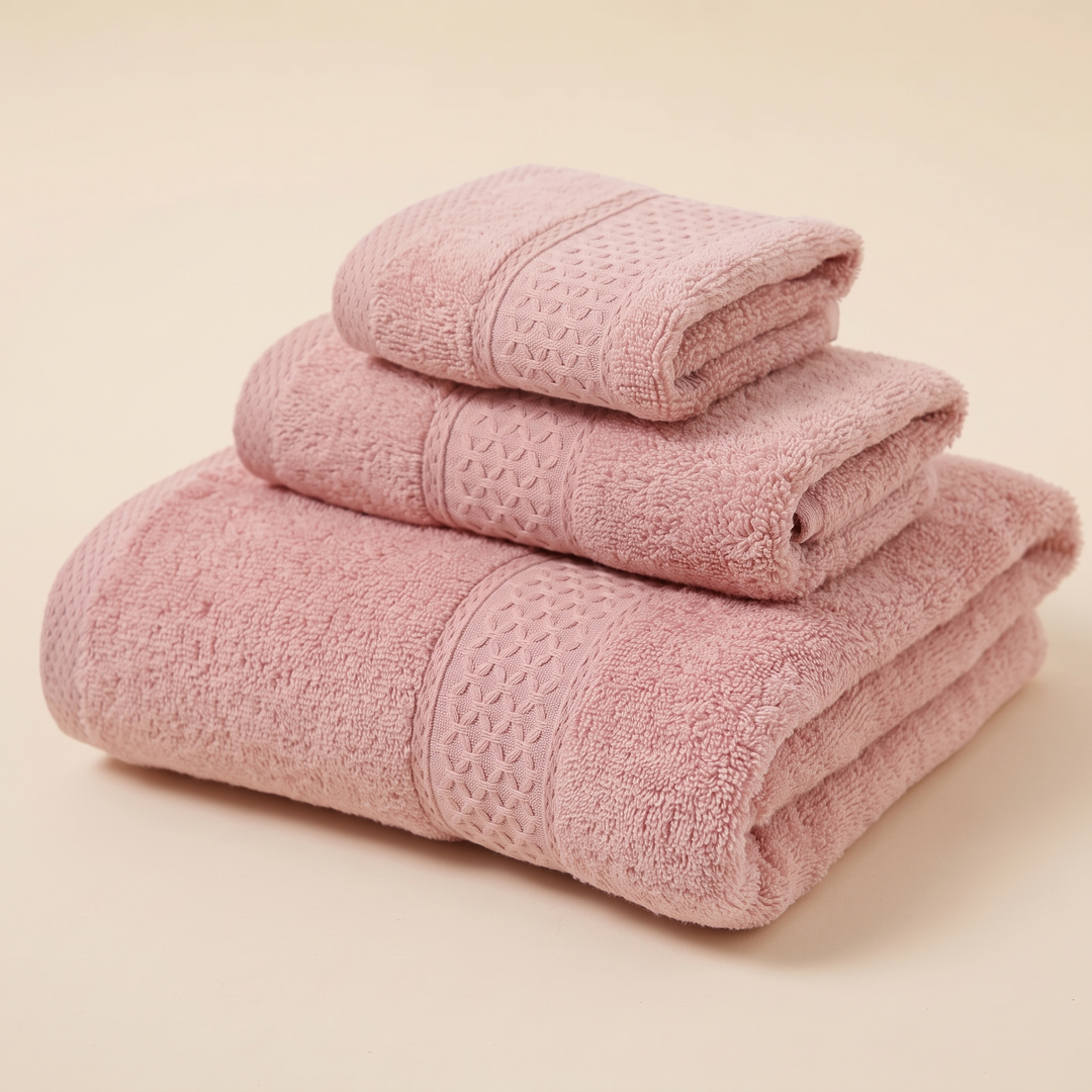 Cotton Bath Towel Set – 3 Piece in Pink