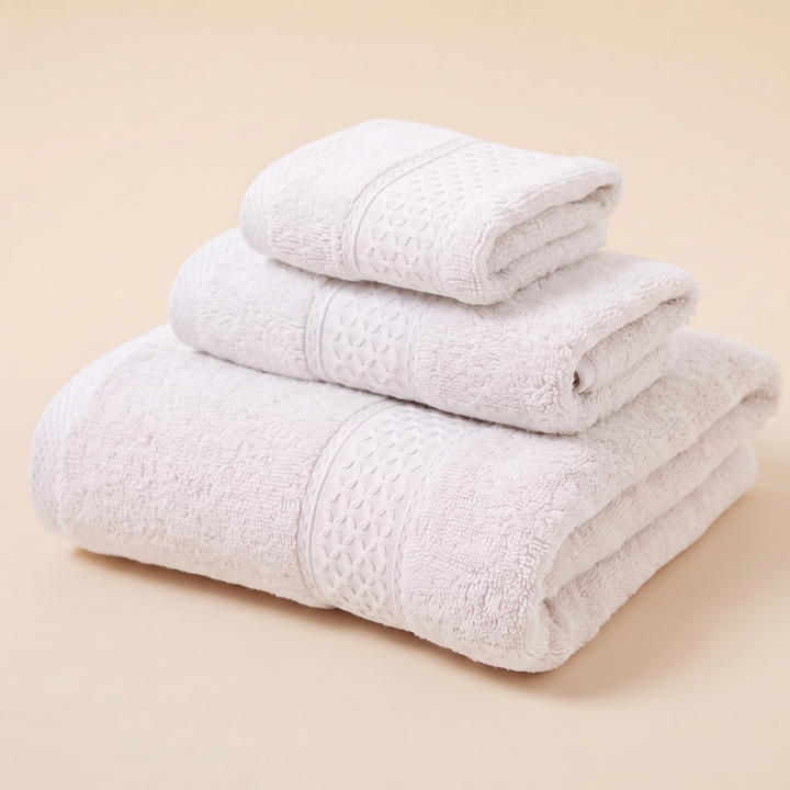 Cotton Bath Towel Set – 3 Piece in White