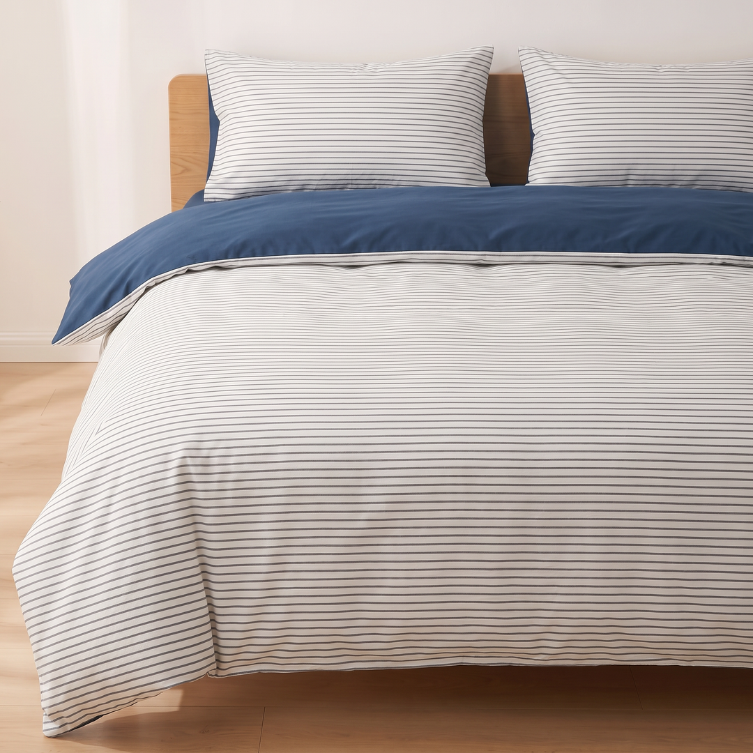 Cotton Duvet Cover Set in Gray Stripe
