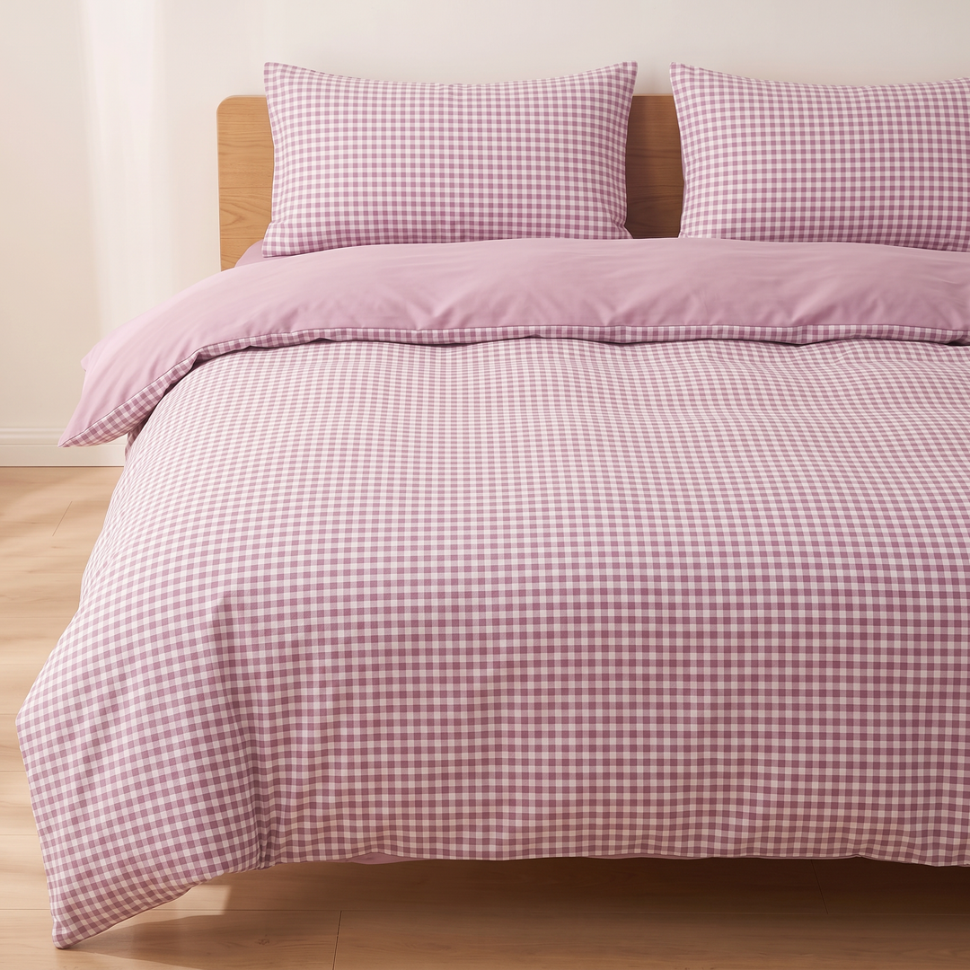 Cotton Duvet Cover Set in Lavender Gingham
