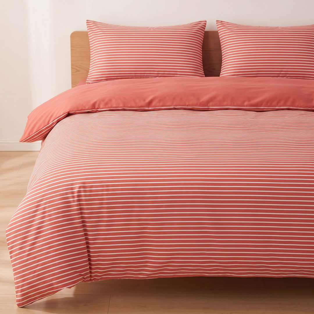 Cotton Duvet Cover Set in Red Stripe