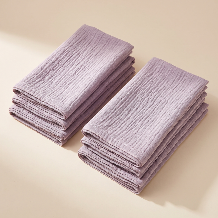 Cotton Gauze Napkins – Set of 6 in Mauve – two separate stacks of three folded napkins side by side