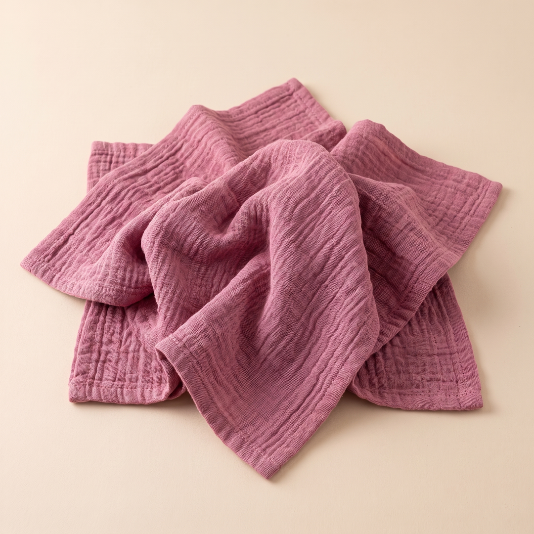 Cotton Gauze Napkins – Set of 6 in Rose – softly rumpled pile with corners splayed like a star