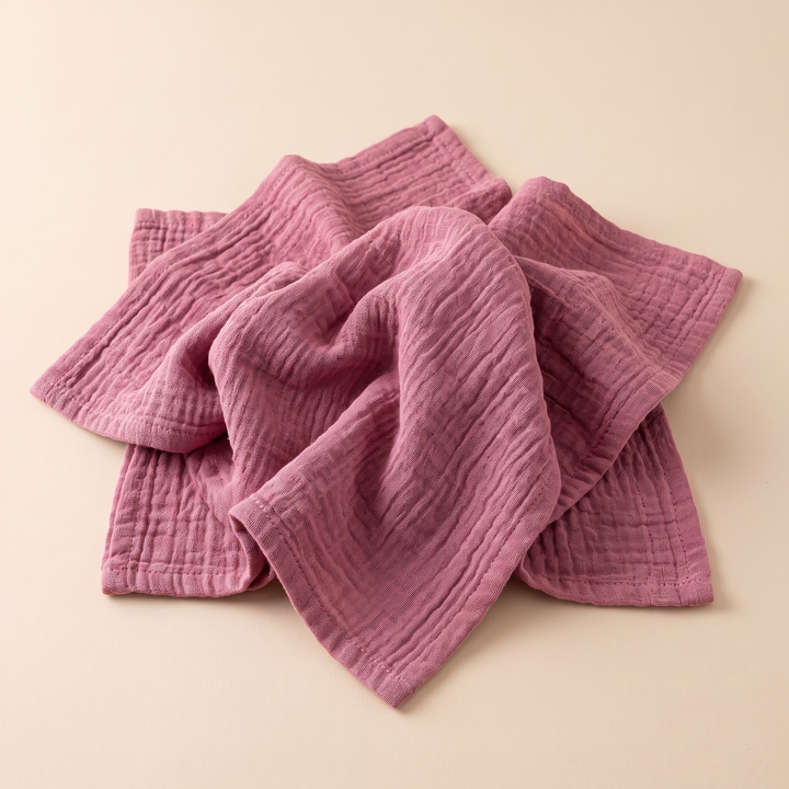 Cotton Gauze Napkins – Set of 6 in Rose – softly rumpled pile with corners splayed like a star