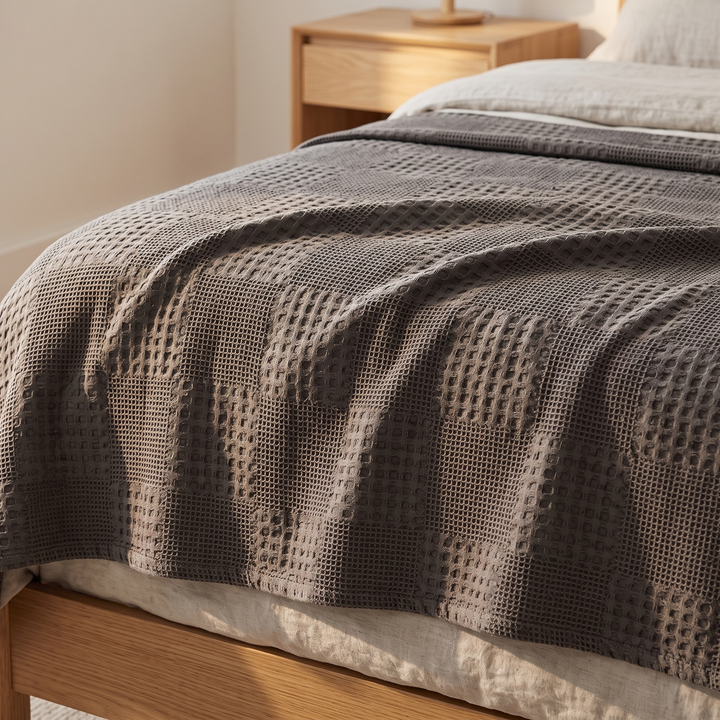 Cotton Waffle Blanket in Dark Gray