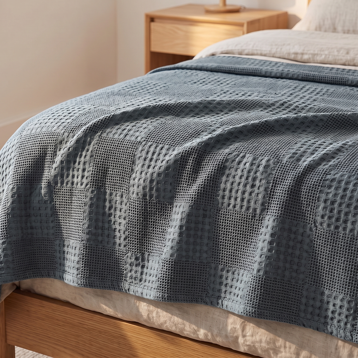 Cotton Waffle Blanket in Dusty Blue