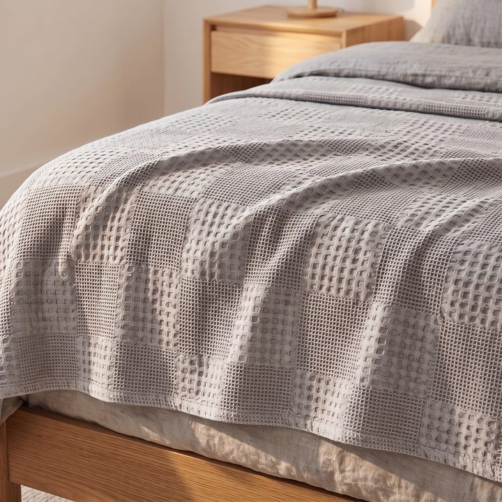 Cotton Waffle Blanket in Light Gray