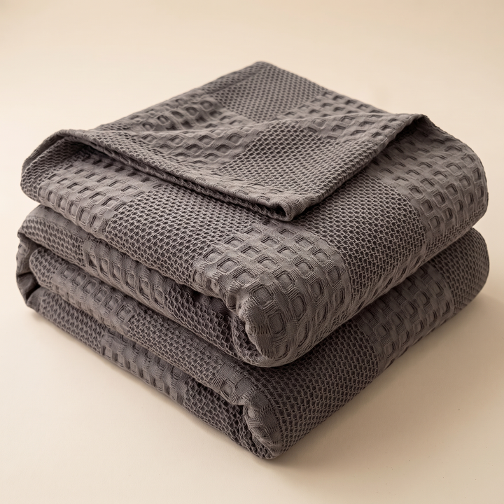 Cotton Waffle Blanket in Dark Gray