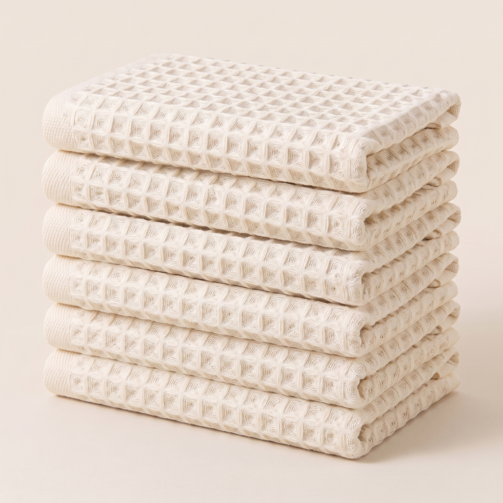 Cotton Waffle Hand Towels – Set of 6 in Cream