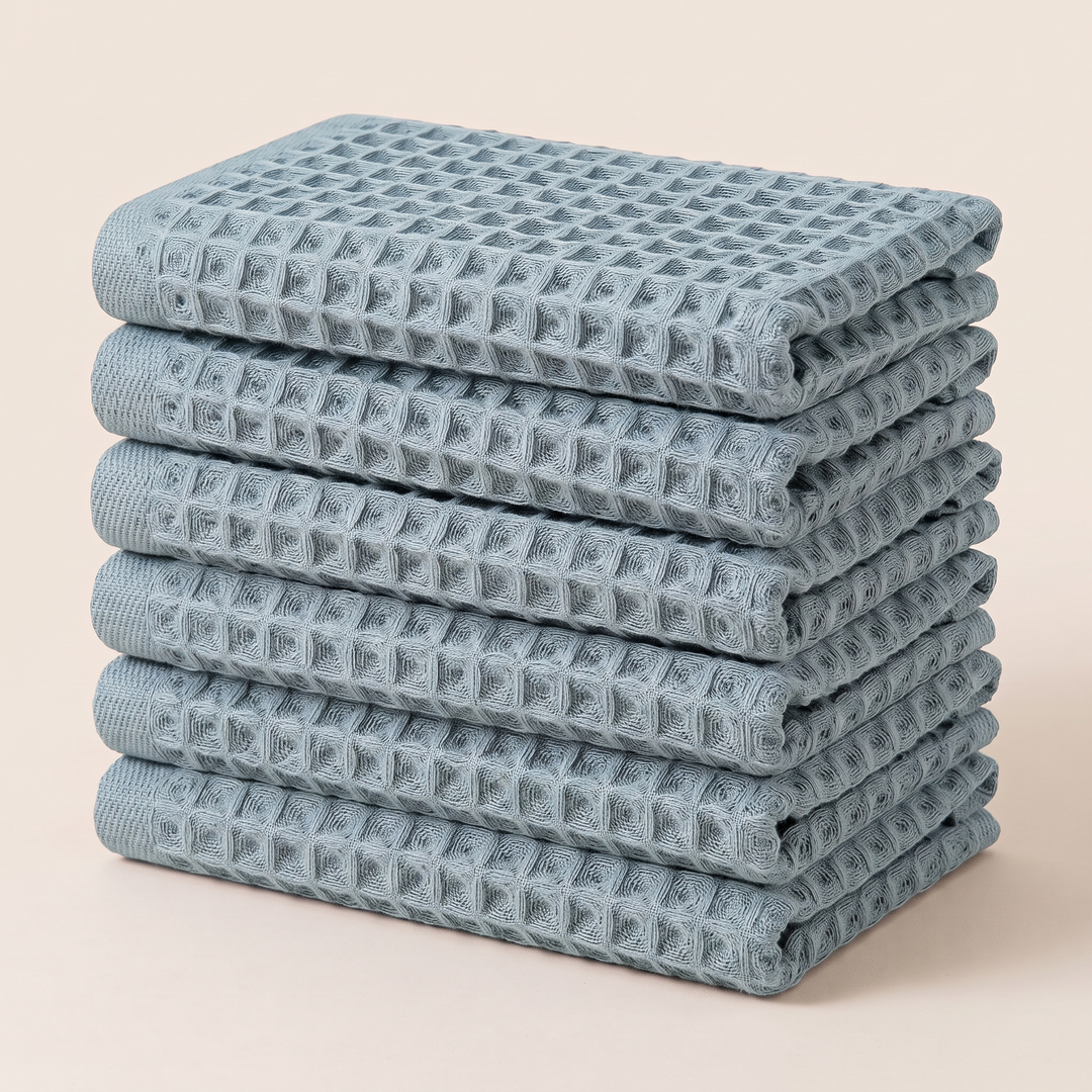 Cotton Waffle Hand Towels – Set of 6 in Dusty Blue