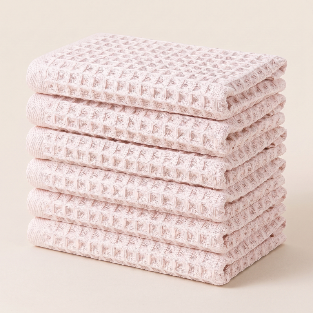 Cotton Waffle Hand Towels – Set of 6 in Light Pink
