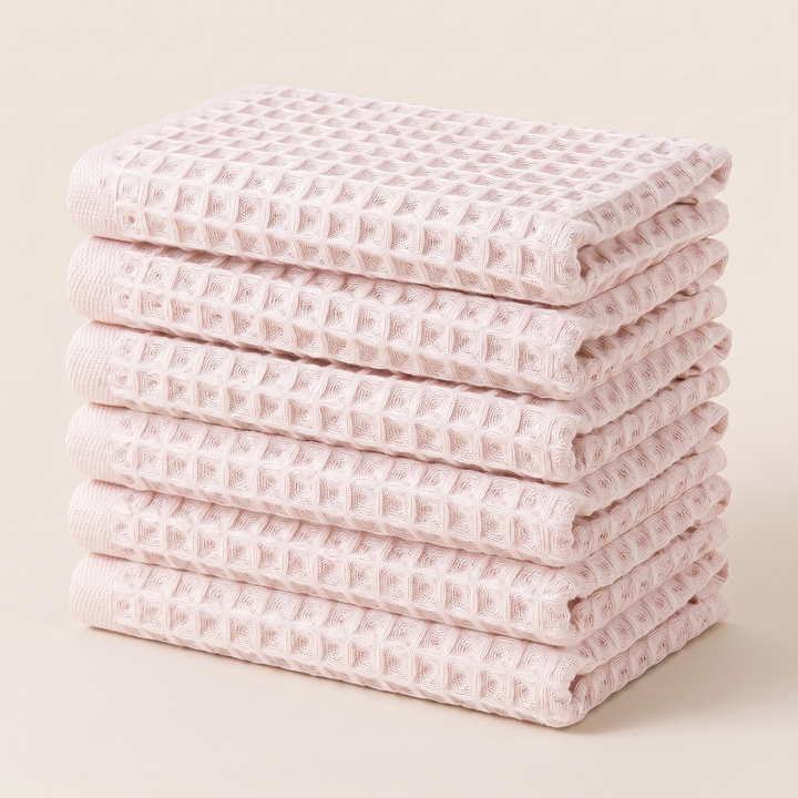 Cotton Waffle Hand Towels – Set of 6 in Light Pink