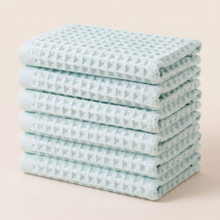 Cotton Waffle Hand Towels – Set of 6 in Mint