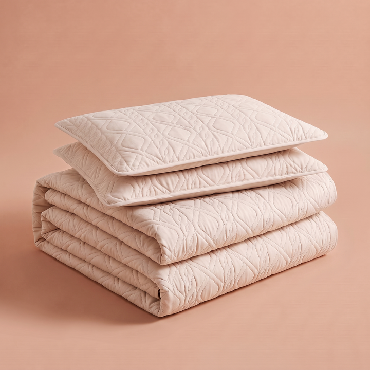 Diamond Quilted Bedspread Set in Beige
