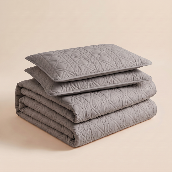 Diamond Quilted Bedspread Set in Gray