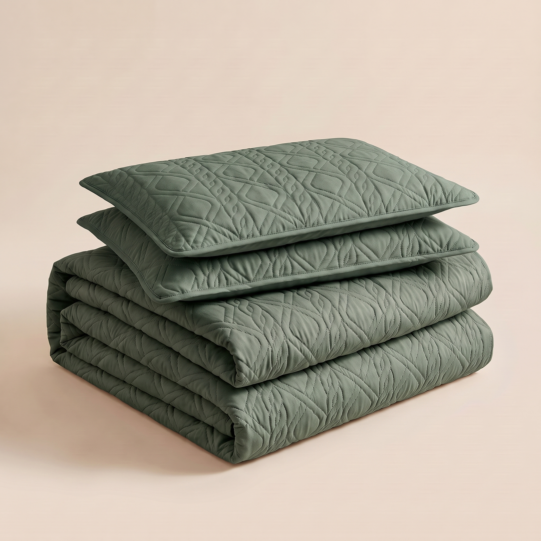 Diamond Quilted Bedspread Set in Forest Green