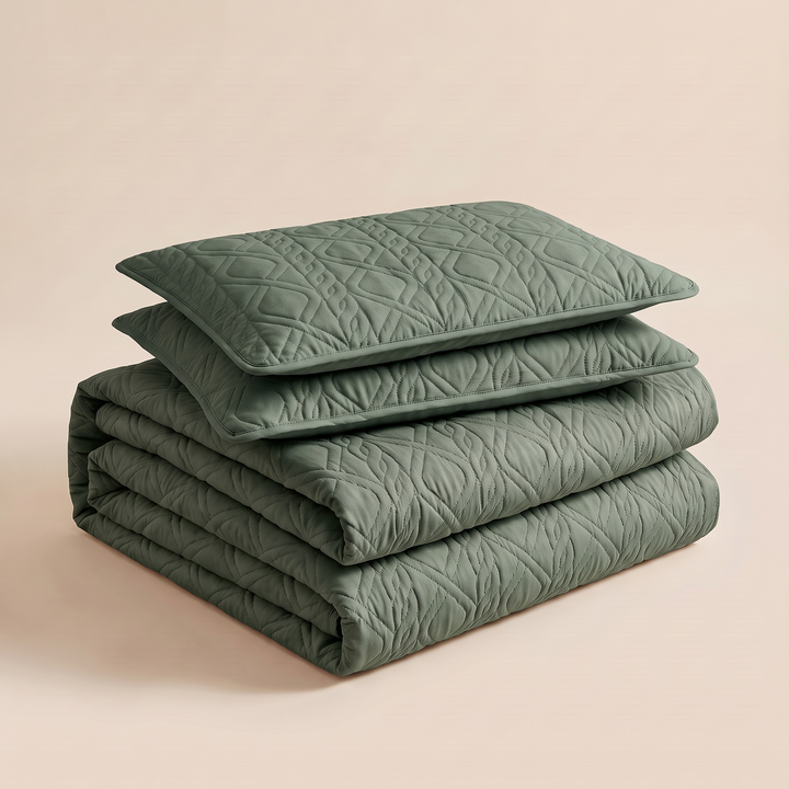 Diamond Quilted Bedspread Set in Forest Green