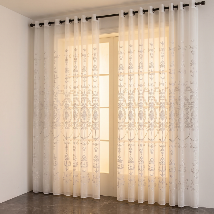 Embroidered Sheer Curtain Panel – Grommet Top