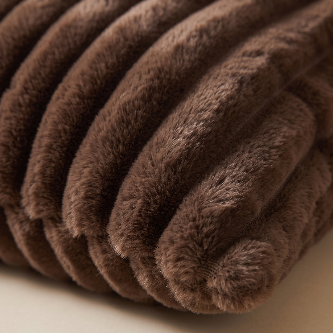 Faux Fur Pillow Cover – Ribbed Plush in Chocolate Brown