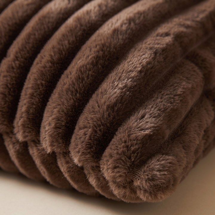 Faux Fur Pillow Cover – Ribbed Plush in Chocolate Brown