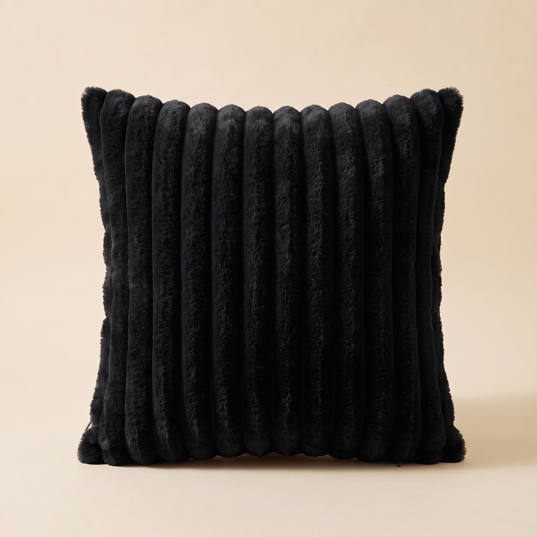 Faux Fur Pillow Cover – Ribbed Plush in Black