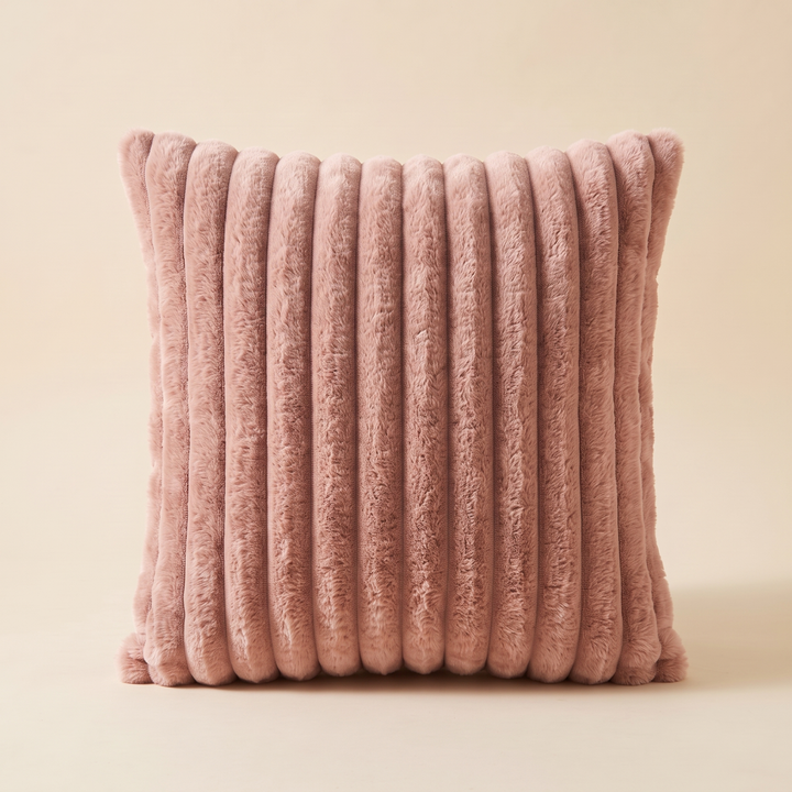 Faux Fur Pillow Cover – Ribbed Plush in Blush Pink