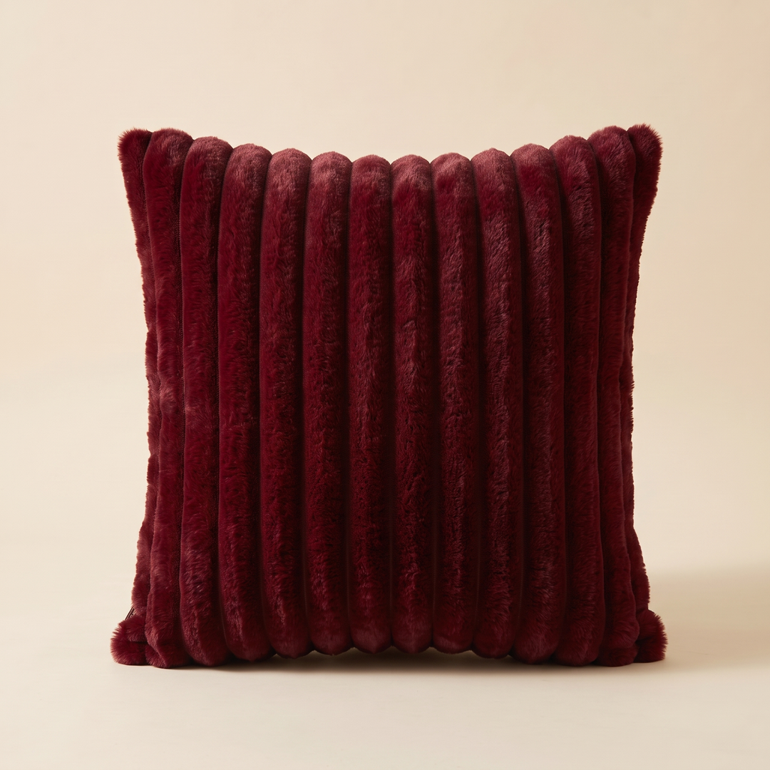 Faux Fur Pillow Cover – Ribbed Plush in Burgundy