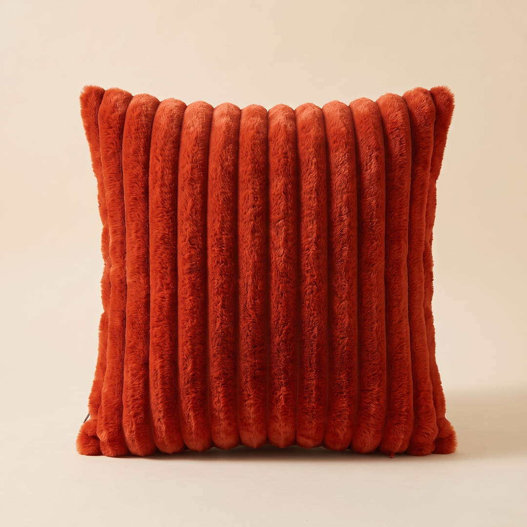Faux Fur Pillow Cover – Ribbed Plush in Burnt Orange