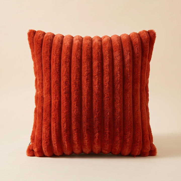 Faux Fur Pillow Cover – Ribbed Plush in Burnt Orange