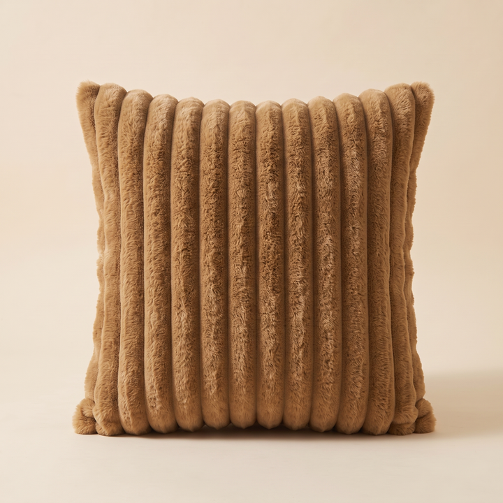 Faux Fur Pillow Cover – Ribbed Plush in Camel