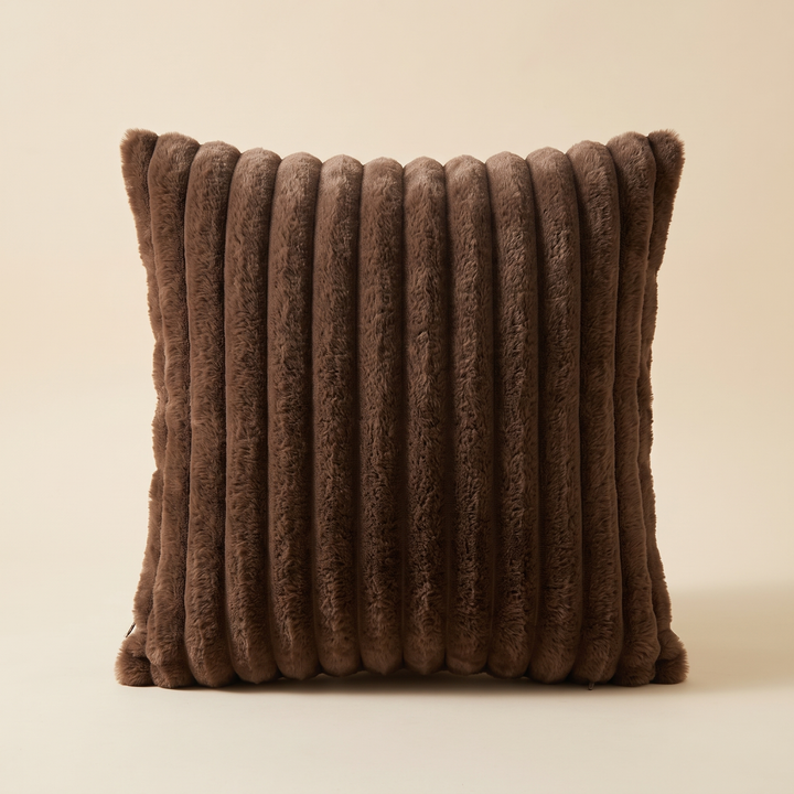 Faux Fur Pillow Cover – Ribbed Plush in Chocolate Brown