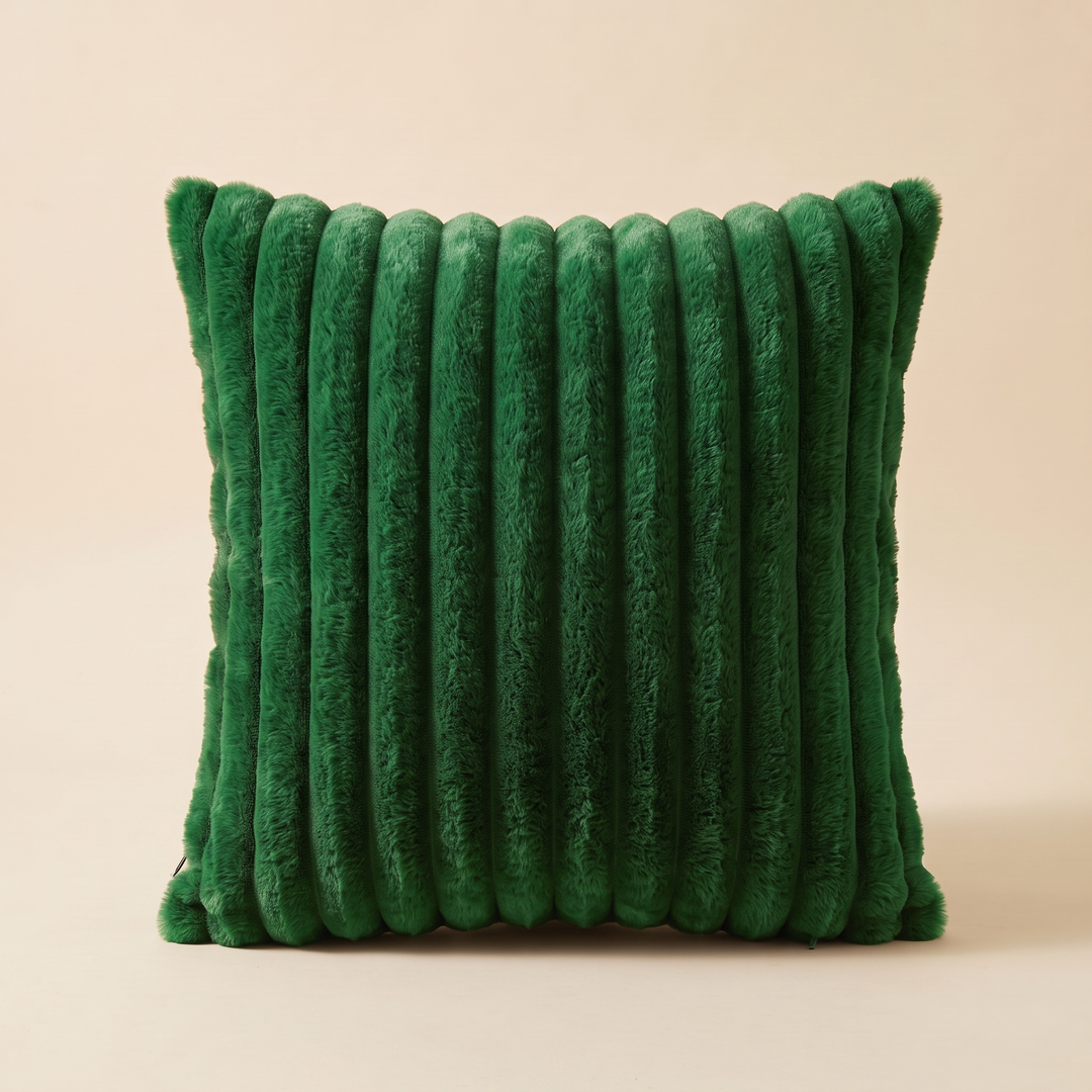 Faux Fur Pillow Cover – Ribbed Plush in Forest Green