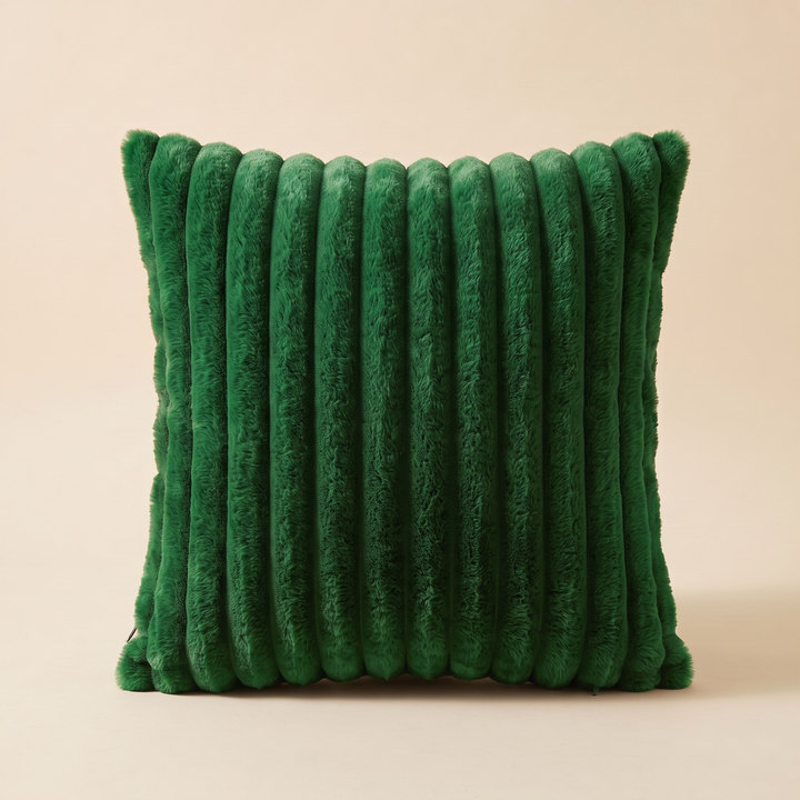 Faux Fur Pillow Cover – Ribbed Plush in Forest Green