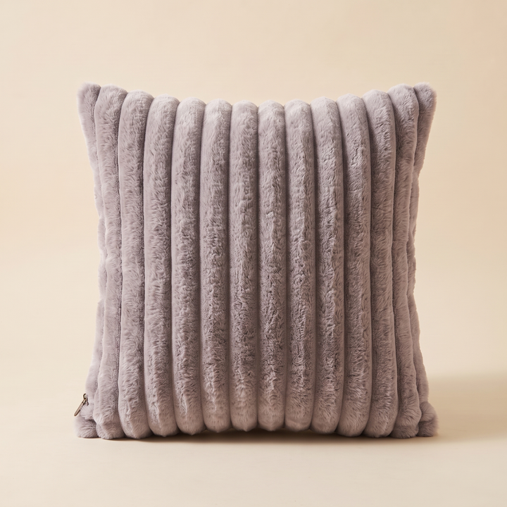 Faux Fur Pillow Cover – Ribbed Plush in Gray