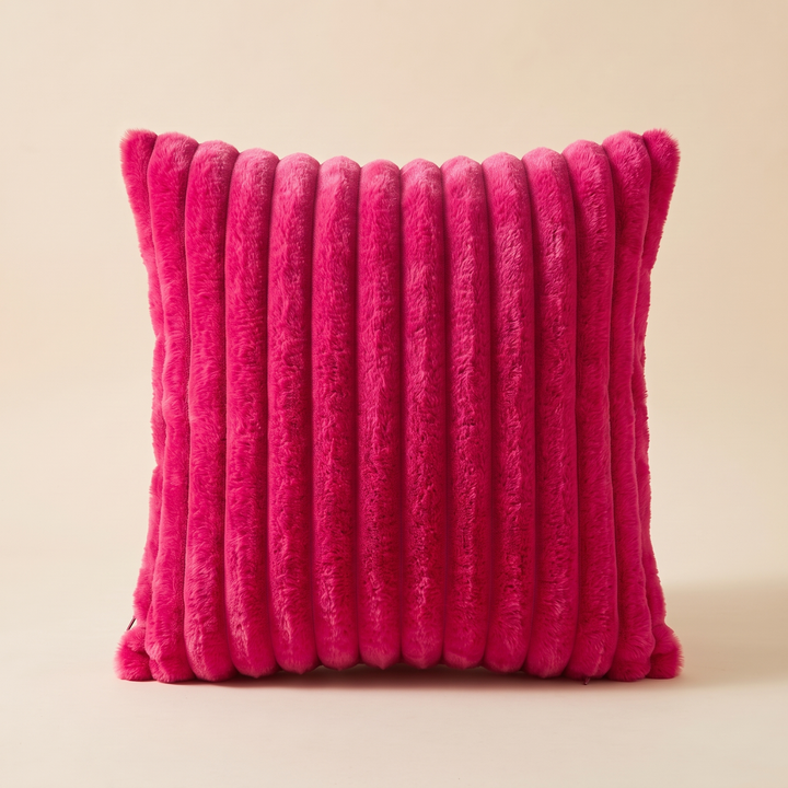 Faux Fur Pillow Cover – Ribbed Plush in Hot Pink