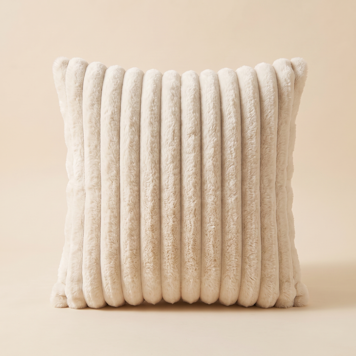 Faux Fur Pillow Cover – Ribbed Plush in Ivory