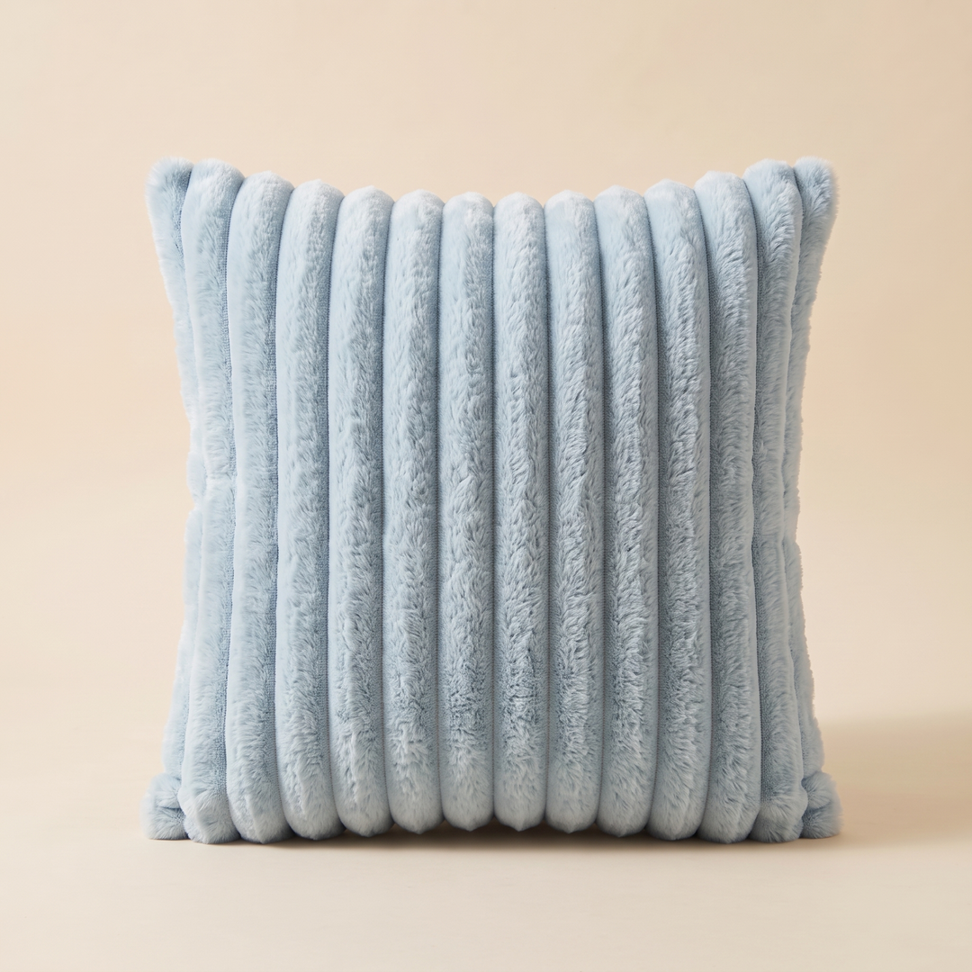 Faux Fur Pillow Cover – Ribbed Plush in Light Blue