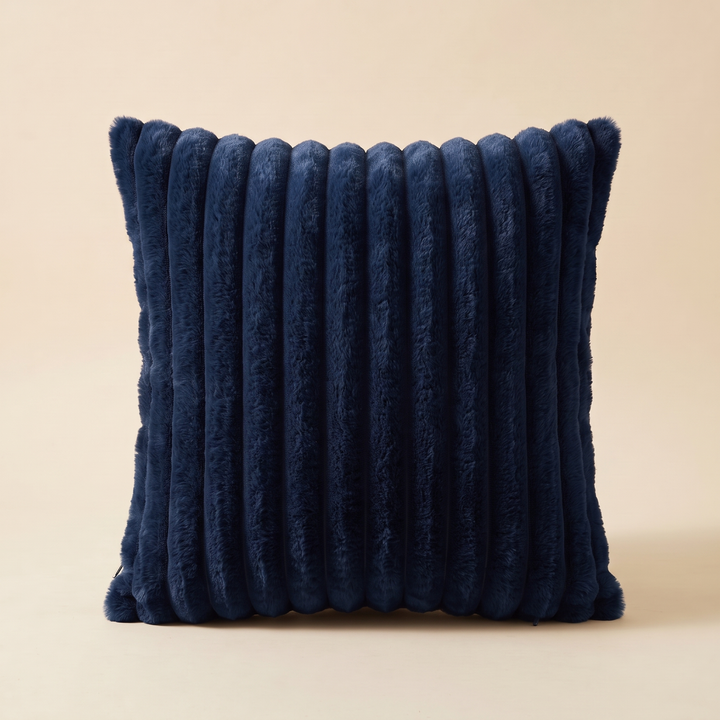 Faux Fur Pillow Cover – Ribbed Plush in Navy Blue