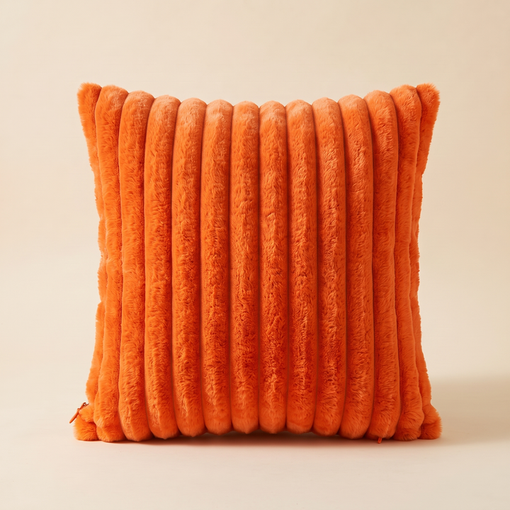 Faux Fur Pillow Cover – Ribbed Plush in Orange