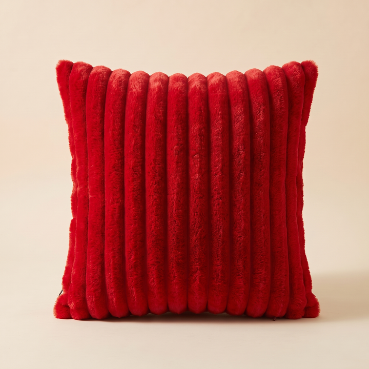 Faux Fur Pillow Cover – Ribbed Plush in Red